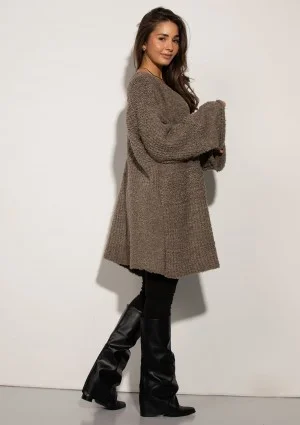 Boucle - Sweter oversize z miękkiej, buklowej dzianiny Taupe