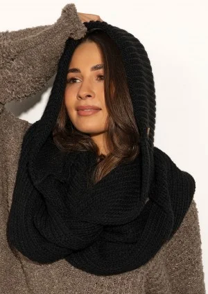Hood Wrap - Dzianinowy kaptur z otulającym szalem Czarny