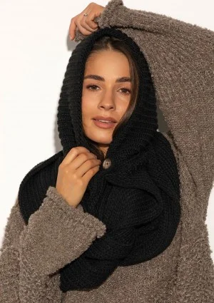 Hood Wrap - Knitted black with a wrapping scarf