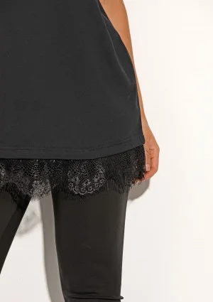 Lace Base - Black cotton T-shirt with a lace bottom and embroidered logo