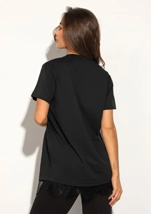 Lace Base - Black cotton T-shirt with a lace bottom and embroidered logo