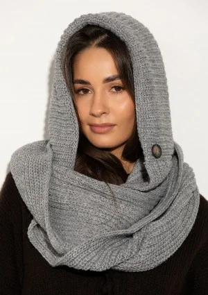 Hood Wrap - Dzianinowy kaptur z otulającym szalem Szary Melanż