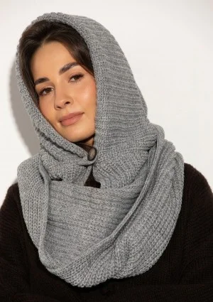 Hood Wrap - Dzianinowy kaptur z otulającym szalem Szary Melanż