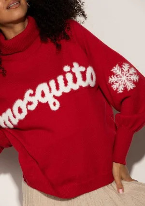Flurry - Red sweater with a fluffy logo and snowflakes