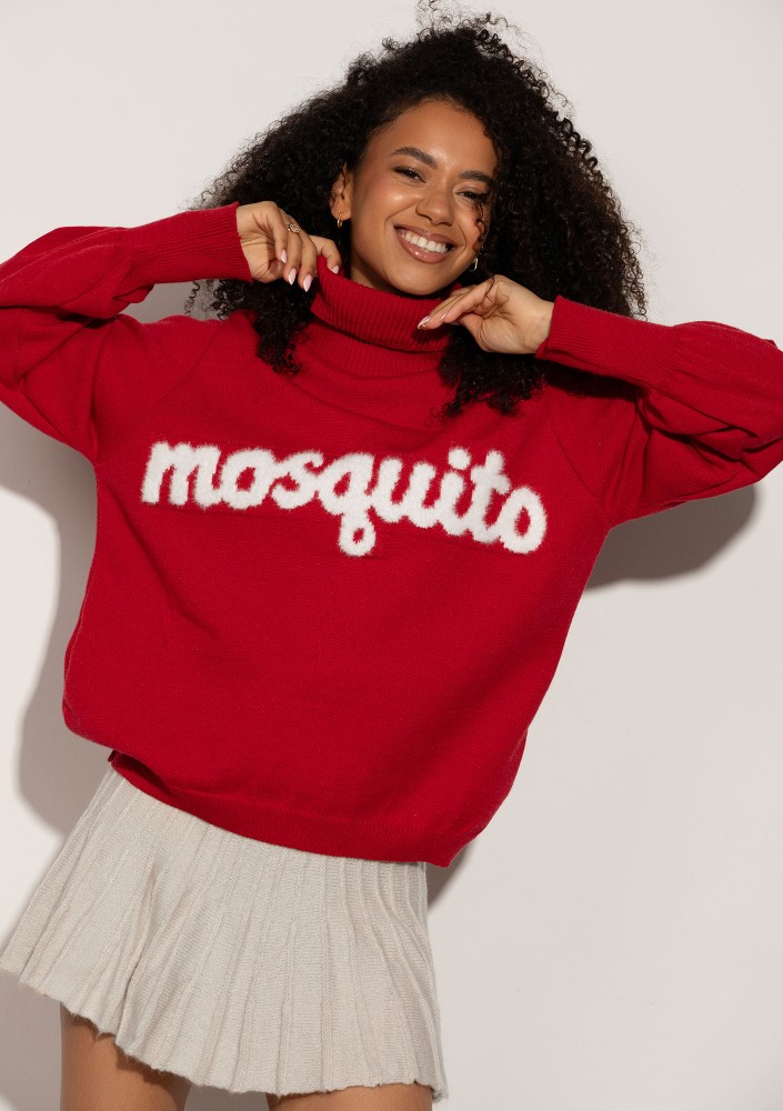Flurry - Red sweater with a fluffy logo and snowflakes