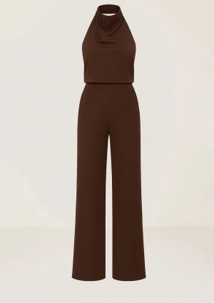 Luce - Brown jumpsuit with a halter neckline