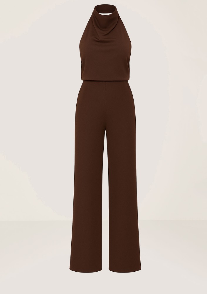 Luce - Brown jumpsuit with a halter neckline