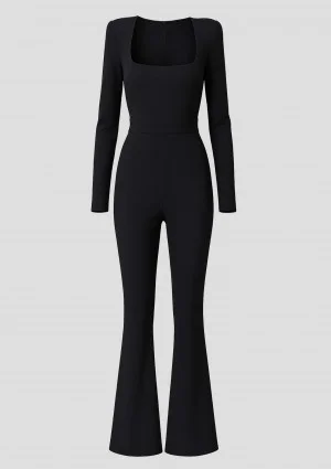 Glam - Black jumpsuit with a square neckline