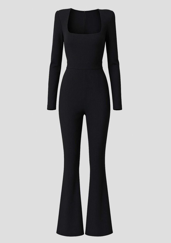 Glam - Black jumpsuit with a square neckline
