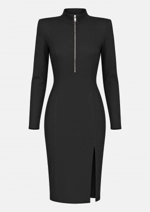 Mira - Black zip-up midi dress