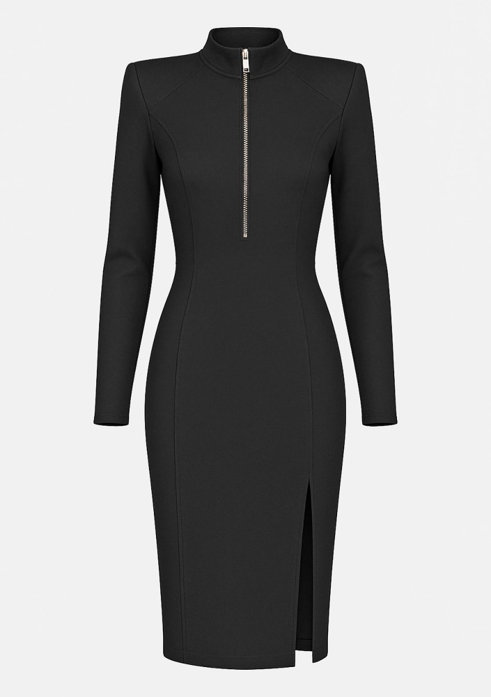 Mira - Black zip-up midi dress