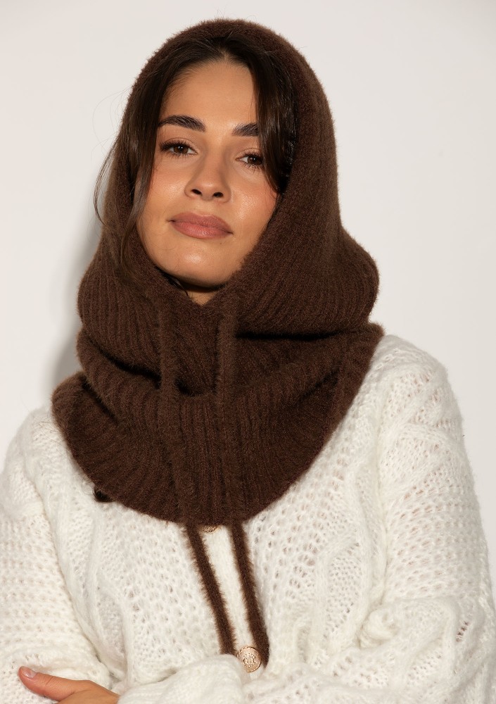 Alpaca Hood - Miękka balaclava dzianinowa Brązowa