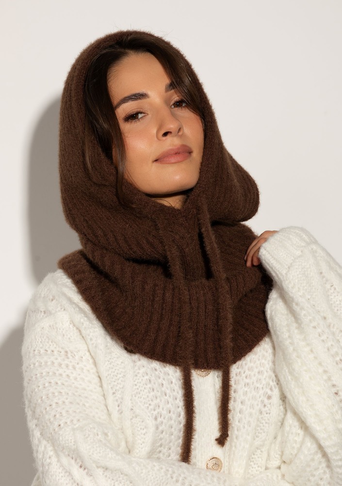 Alpaca Hood - Miękka balaclava dzianinowa Brązowa