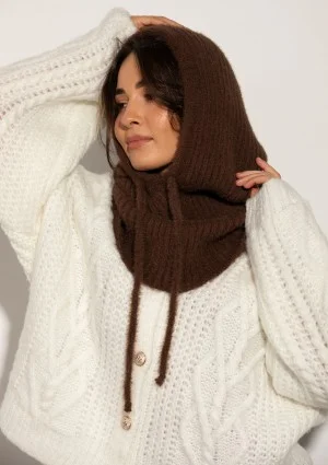 Alpaca Hood - Miękka balaclava dzianinowa Brązowa