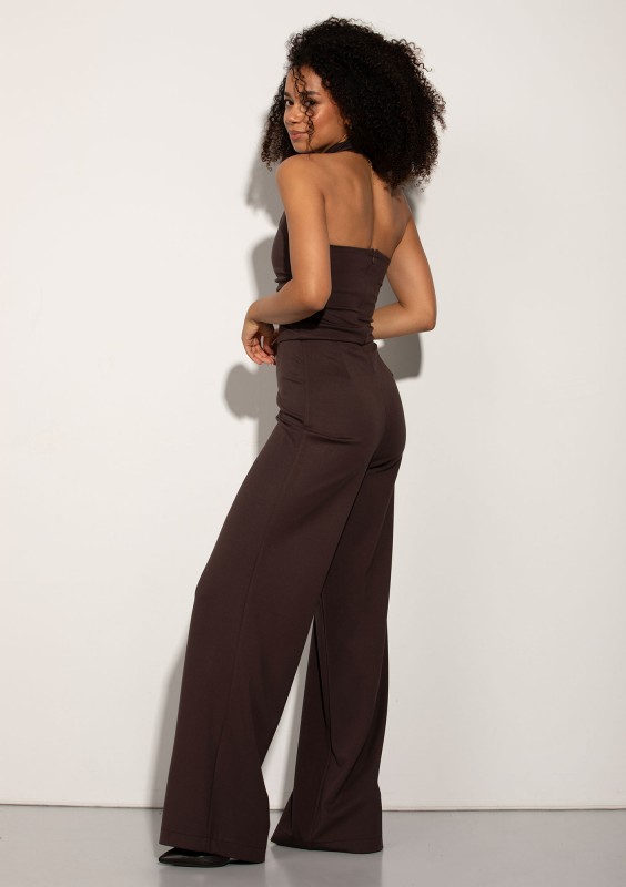 Luce - Brown jumpsuit with a halter neckline