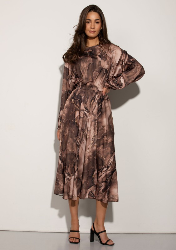 Elvire - Satynowa sukienka midi Brown Marble