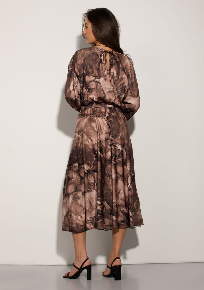 Elvire - midi satin dress brown marble
