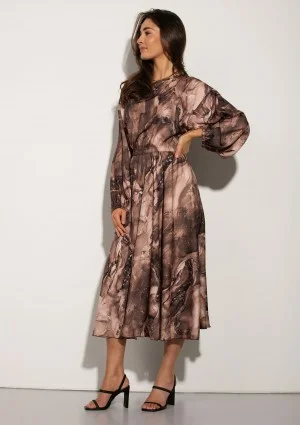 Elvire - midi satin dress brown marble