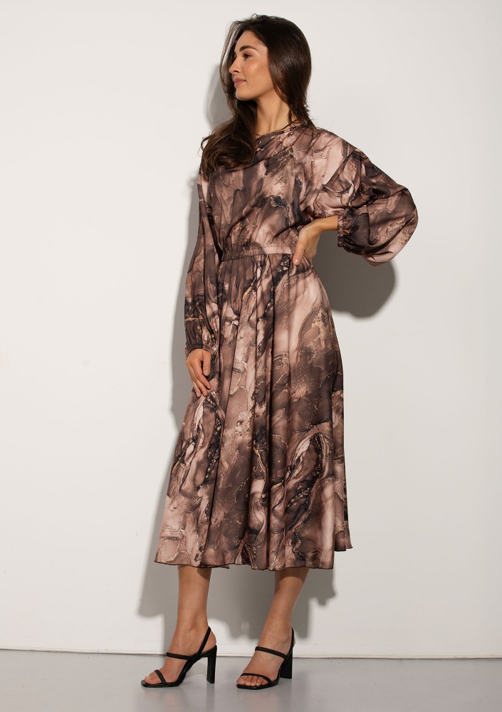 Elvire - midi satin dress brown marble