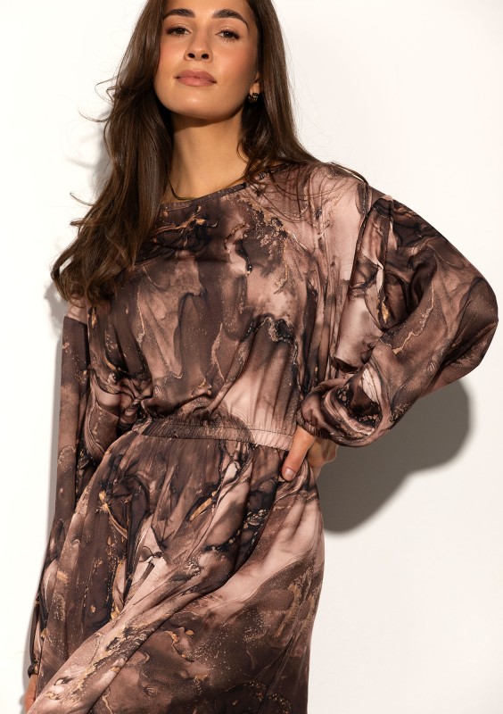 Elvire - Satynowa sukienka midi Brown Marble