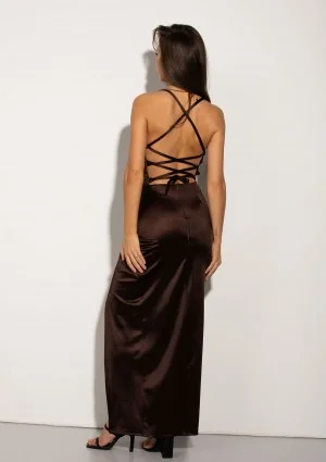 Safona - Brown satin midi dress