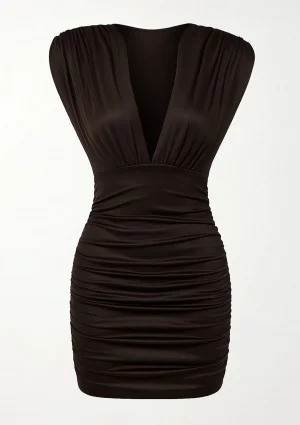 Noire - Deep brown draped mini dress