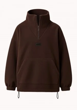 Yale Zip - Brown micro fleece-lined oversize jumper