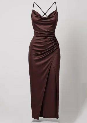 Safona - Brown satin midi dress