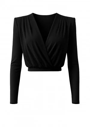 Criss - Black wrap top with elegant shoulder pads
