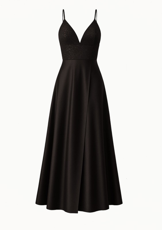 Selena - Shiny black satin maxi dress