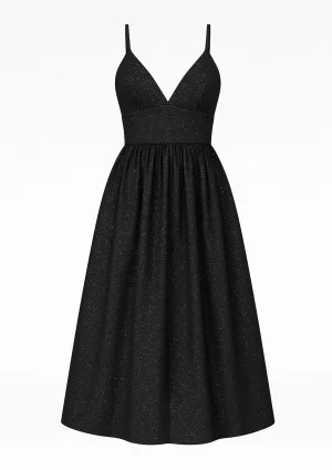Livia - Black midi brocade strap dress