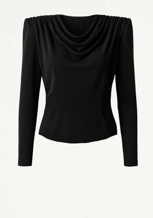 Drape - Top z  dekoltem woda i poduszkami na ramionach Czarny