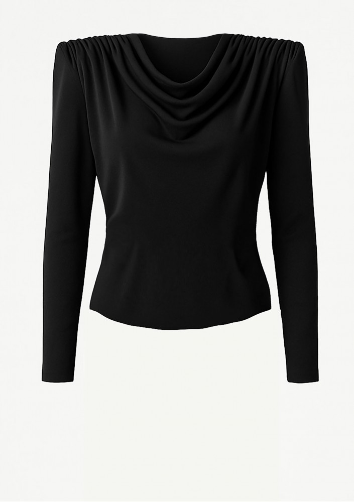Drape - Black top with elegant shoulder pads