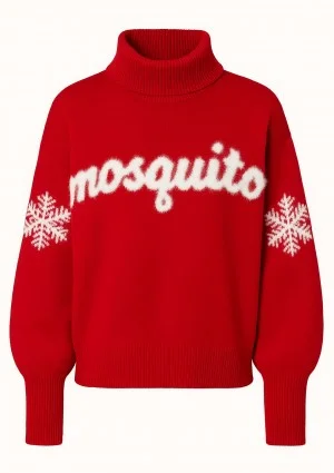 Flurry - Red sweater with a fluffy logo and snowflakes