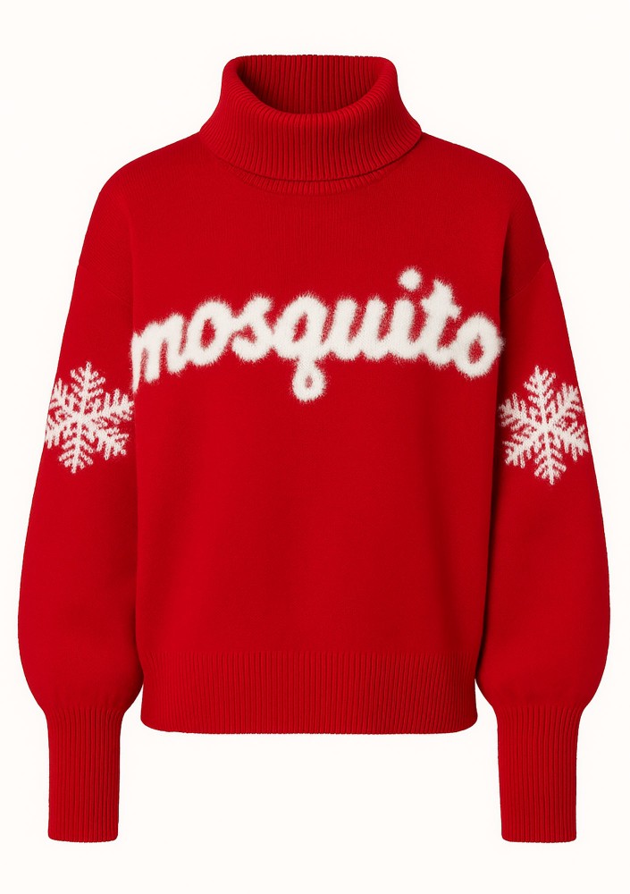 Flurry - Red sweater with a fluffy logo and snowflakes
