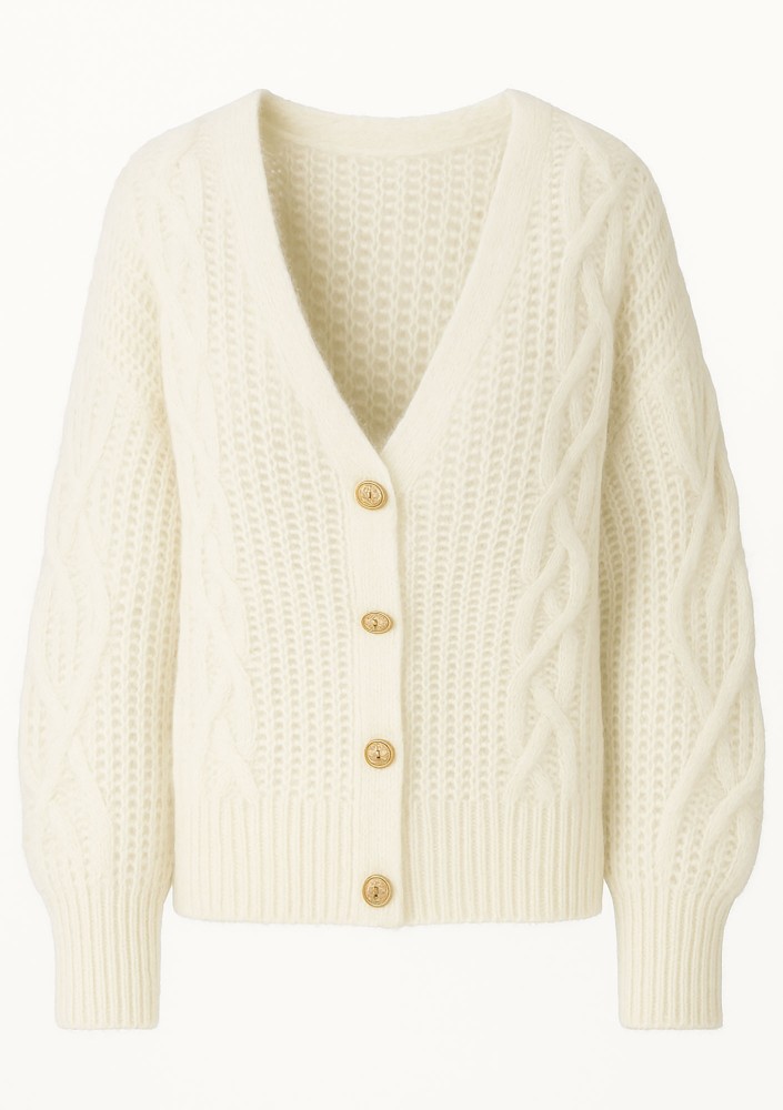 Aran - Ecru fluffy cardigan