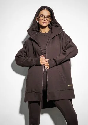 Heet - Long dark brown zipped hoodie