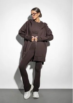 Heet - Long dark brown zipped hoodie
