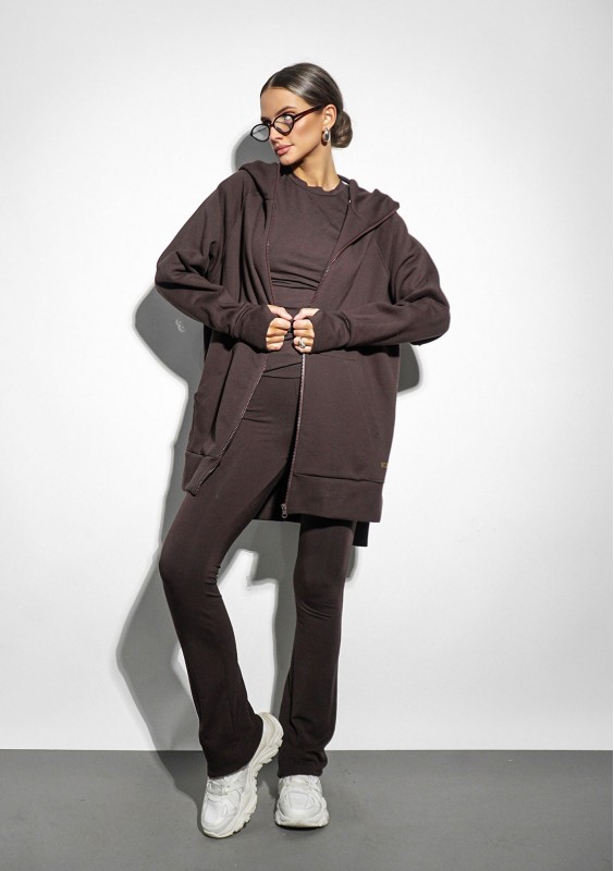 Heet - Long dark brown zipped hoodie
