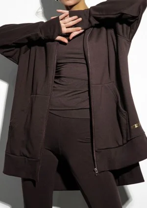 Heet - Long dark brown zipped hoodie