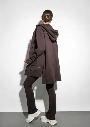 Heet - Long dark brown zipped hoodie