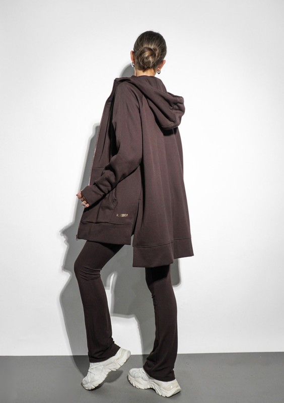 Heet - Long dark brown zipped hoodie