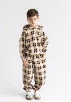 Loom - Bluza dziecięca z kapturem w kratę Beige