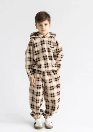 Loom - Beige checked kids hoodie