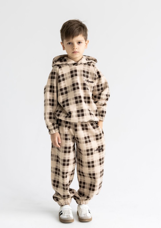 Loom - Bluza dziecięca z kapturem w kratę Beige