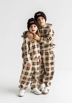 Loom - Beige checked kids hoodie
