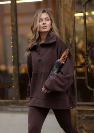 Yale Zip - Brown micro fleece-lined oversize jumper