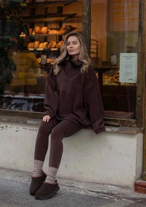 Yale Zip - Brown micro fleece-lined oversize jumper
