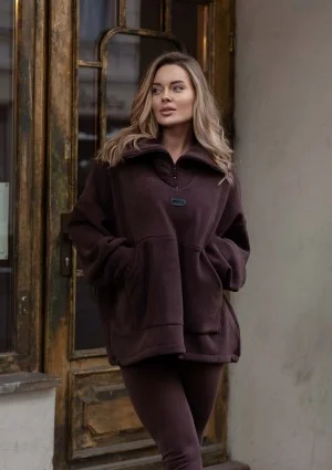 Yale Zip - Bluza oversize z mikropolaru Brązowa