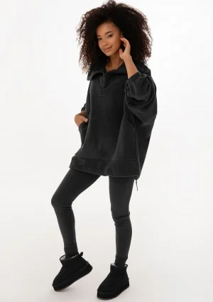 Yale Zip - Black micro fleece-lined oversize jumper